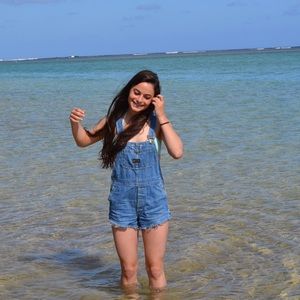 Urban outfitters distressed overall shorts